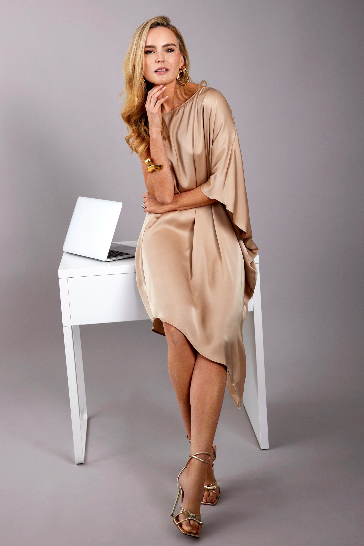 Zafur's Paris Asymmetrical Satin Dress in Gold