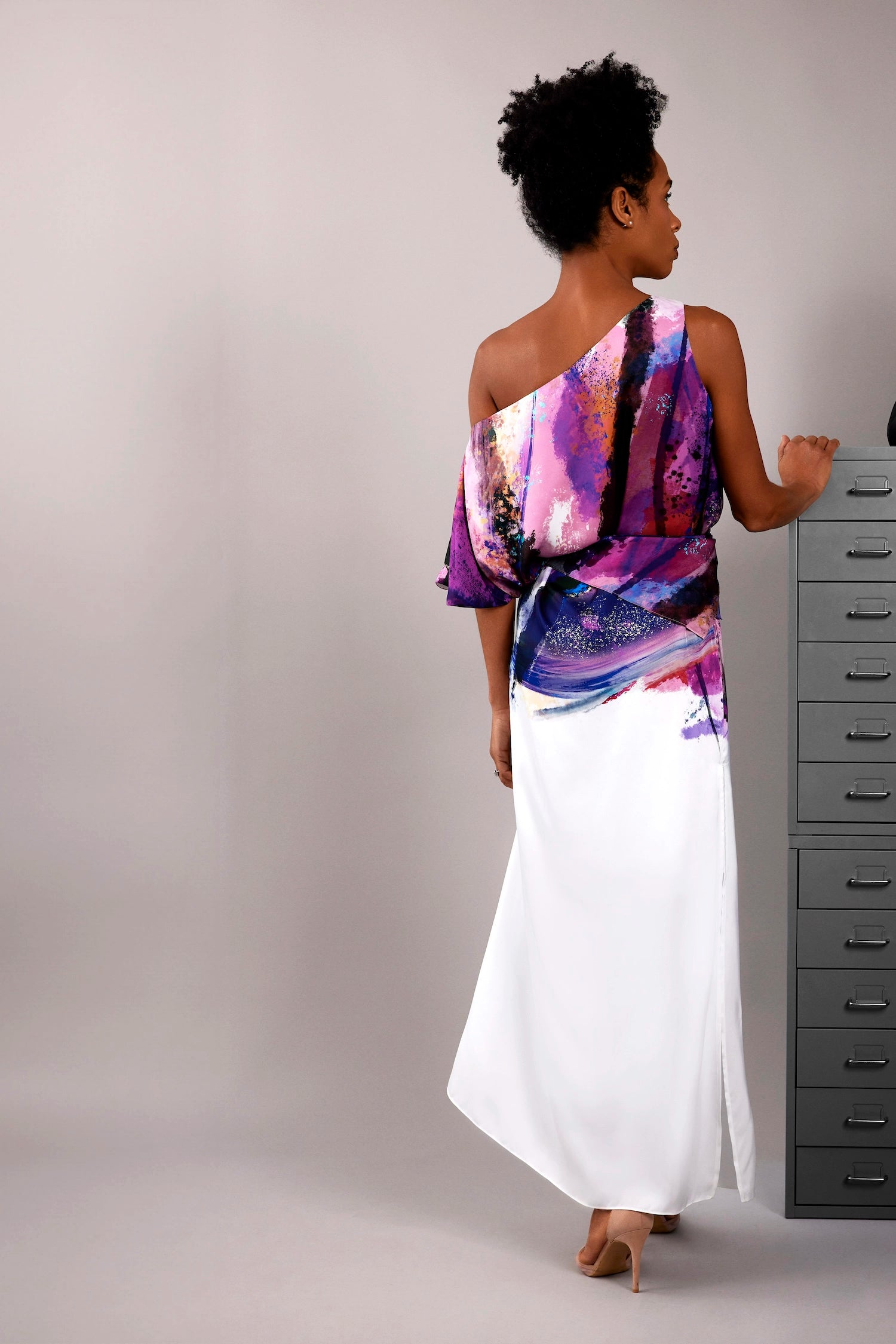 Zafur Shannen Off the Shoulder Dress in Brushstroke Print