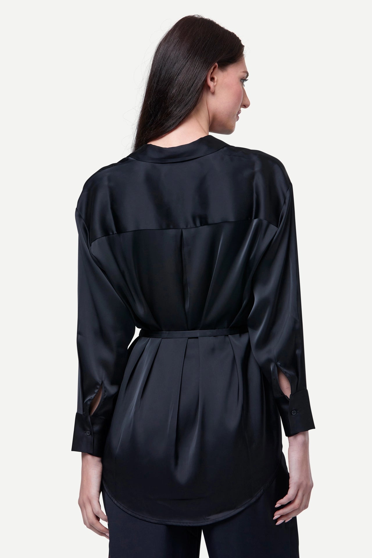 Zafur Baron Satin Blouse in Black