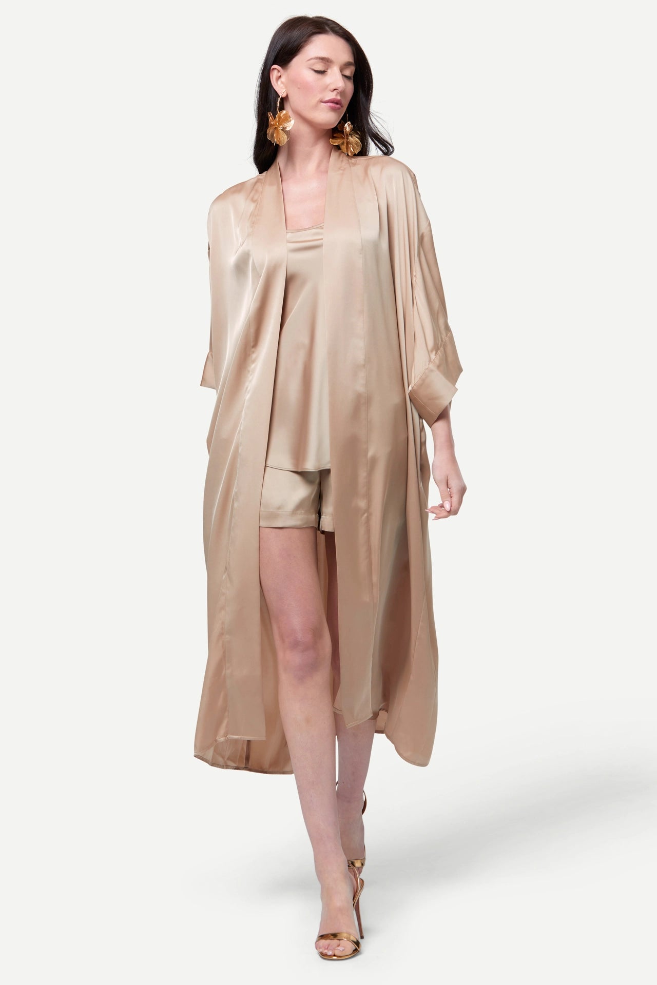 Zafur Destiny Satin Kimono in Gold