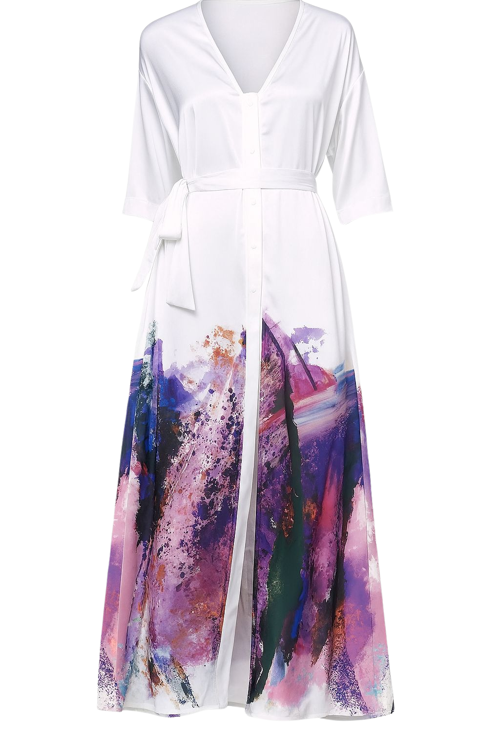 Santorini Dress in Brushstroke Print on Snow White